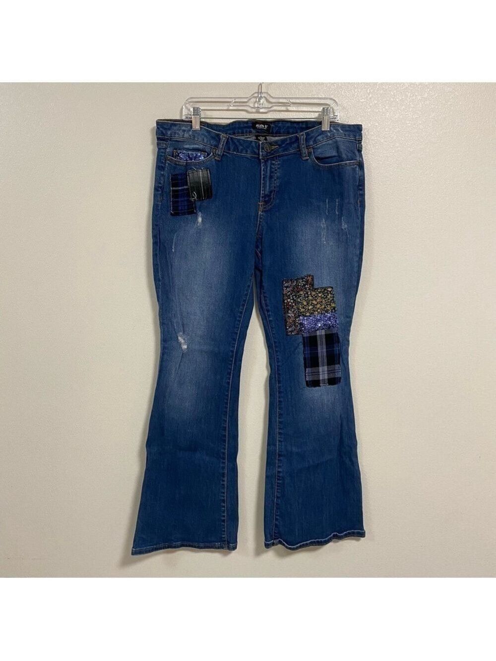 Allen B by Allen Schwartz Jeans Women’s Plus Size 16 Blue Patchwork Denim Flare